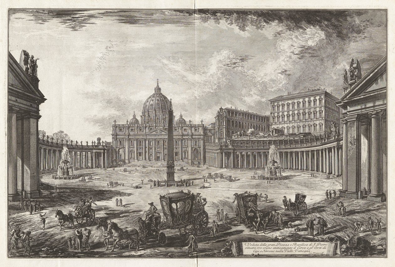 Kilátás a nagy térre és a Szent Péter-bazilikára alkotó: Giovanni Battista Piranesi