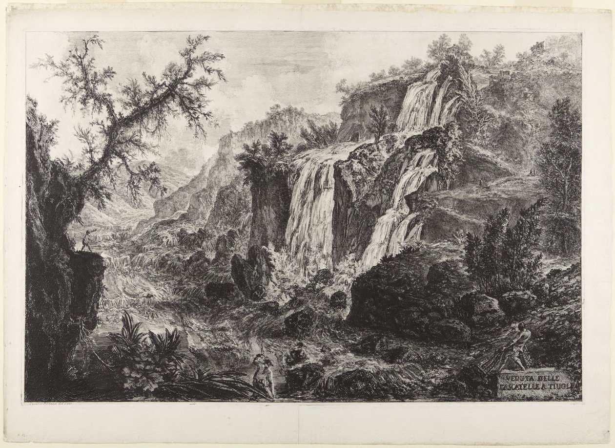 A tivoli kis vízesések látképe alkotó: Giovanni Battista Piranesi