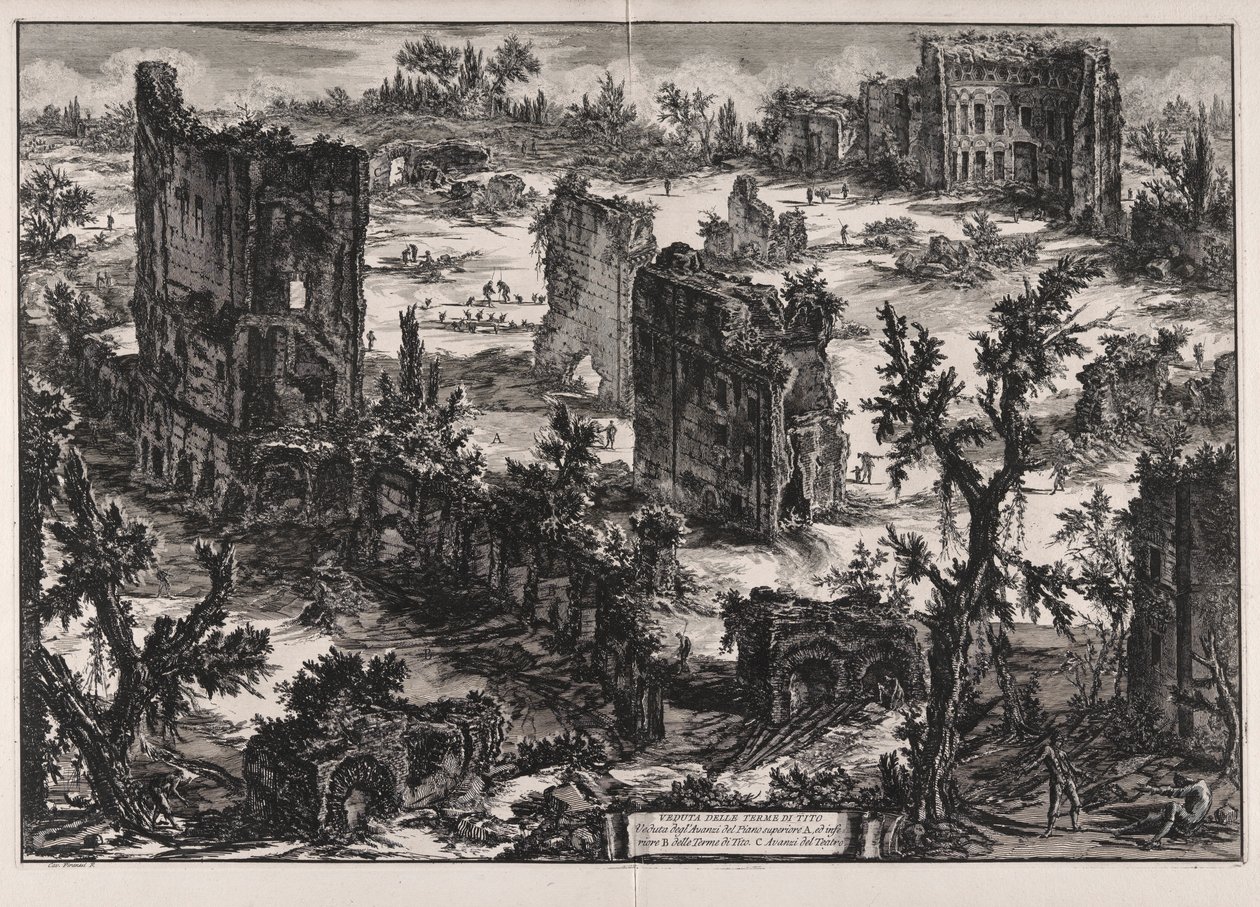 Veduta delle Terme di Tito (Kilátás Titusz fürdőjére), Vedute di Roma (Róma látképe) alkotó: Giovanni Battista Piranesi