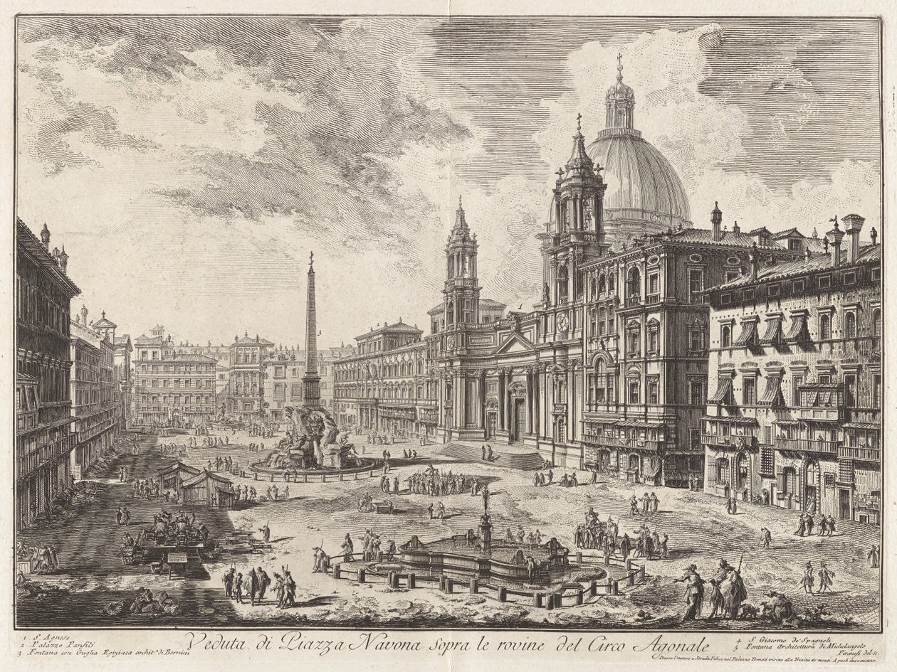 A Piazza Navona látképe a Circus Agonalis romjai fölött (A Piazza Navona látképe Domitianus cirkuszának romjai fölött), a Vedute di Roma (Róma látképei) című sorozatból alkotó: Giovanni Battista Piranesi