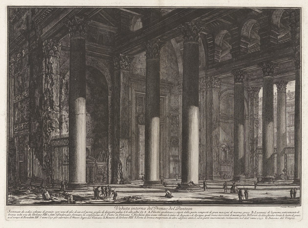 A Pantheon Pronaosának belső képe (A Pantheon Pronaosának belső képe), a Vedute di Roma felől (Róma kilátásai) alkotó: Giovanni Battista Piranesi
