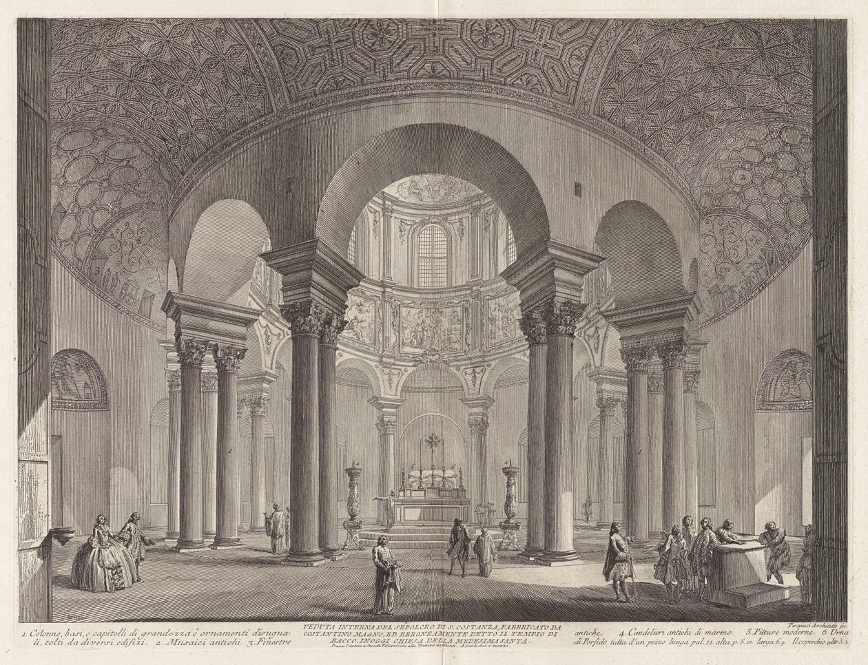 Szent Costanza síremlékének belső nézete, amelyet Nagy Konstantin építtetett, és tévesen Bacchus templomának neveztek, ma ugyanazon szent temploma alkotó: Giovanni Battista Piranesi