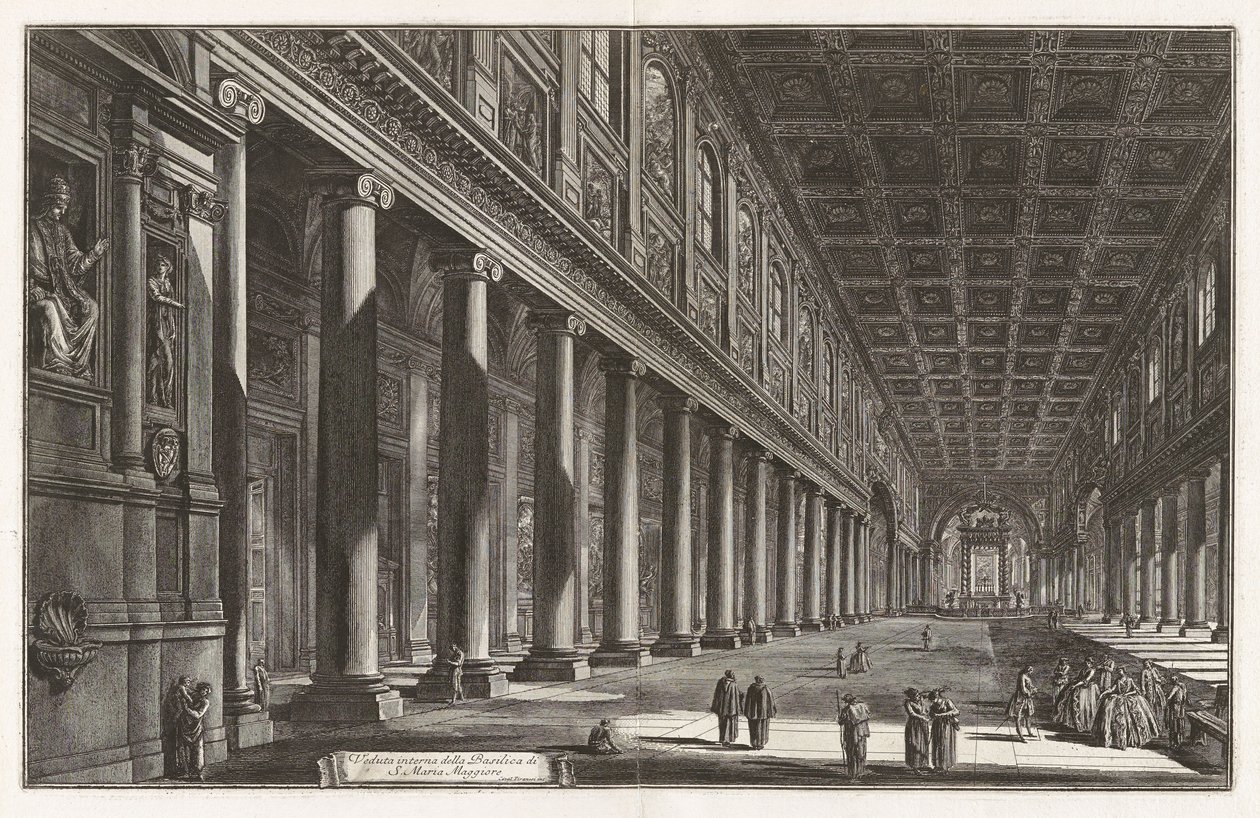 A Santa Maria Maggiore-bazilika belső látképe, a Vedute di Roma (Római látképek) sorozatból alkotó: Giovanni Battista Piranesi