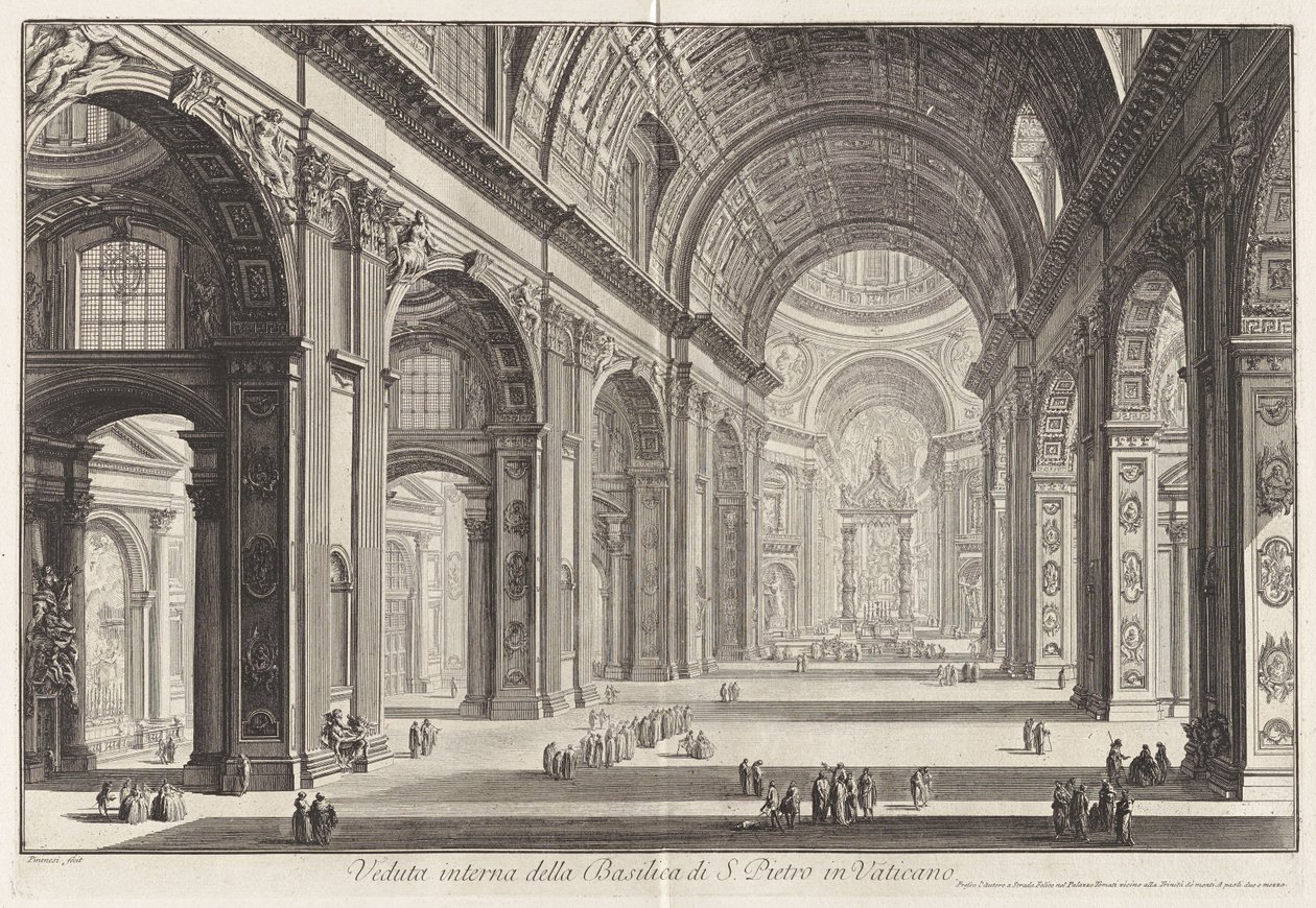 A vatikáni Szent Péter-bazilika belső nézete, Róma látképei című sorozatból alkotó: Giovanni Battista Piranesi