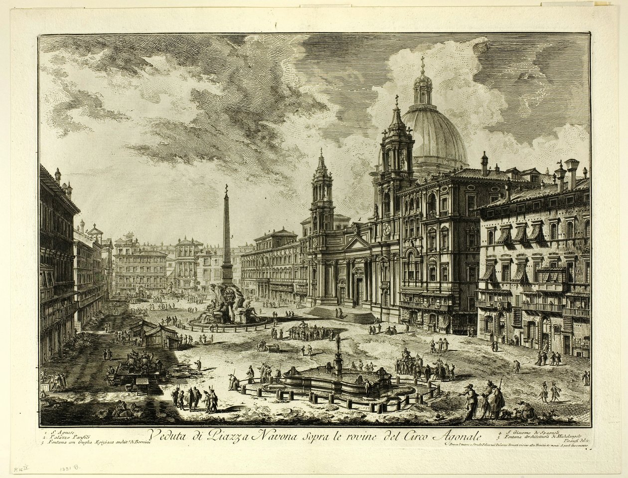 A Piazza Navona látképe a Domitianus körút romjai fölött, a Views of Rome (Róma látképei) című képből. alkotó: Giovanni Battista Piranesi