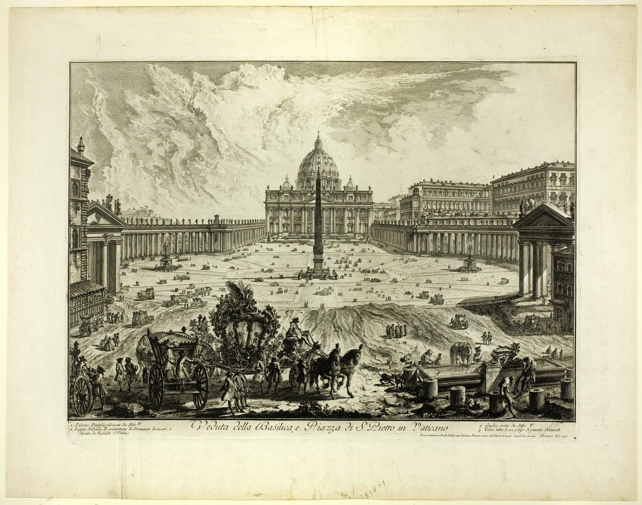 A Szent Péter-bazilika és a vatikáni Piazza látképe, a Views of Rome (Róma látképei) oldalról. alkotó: Giovanni Battista Piranesi