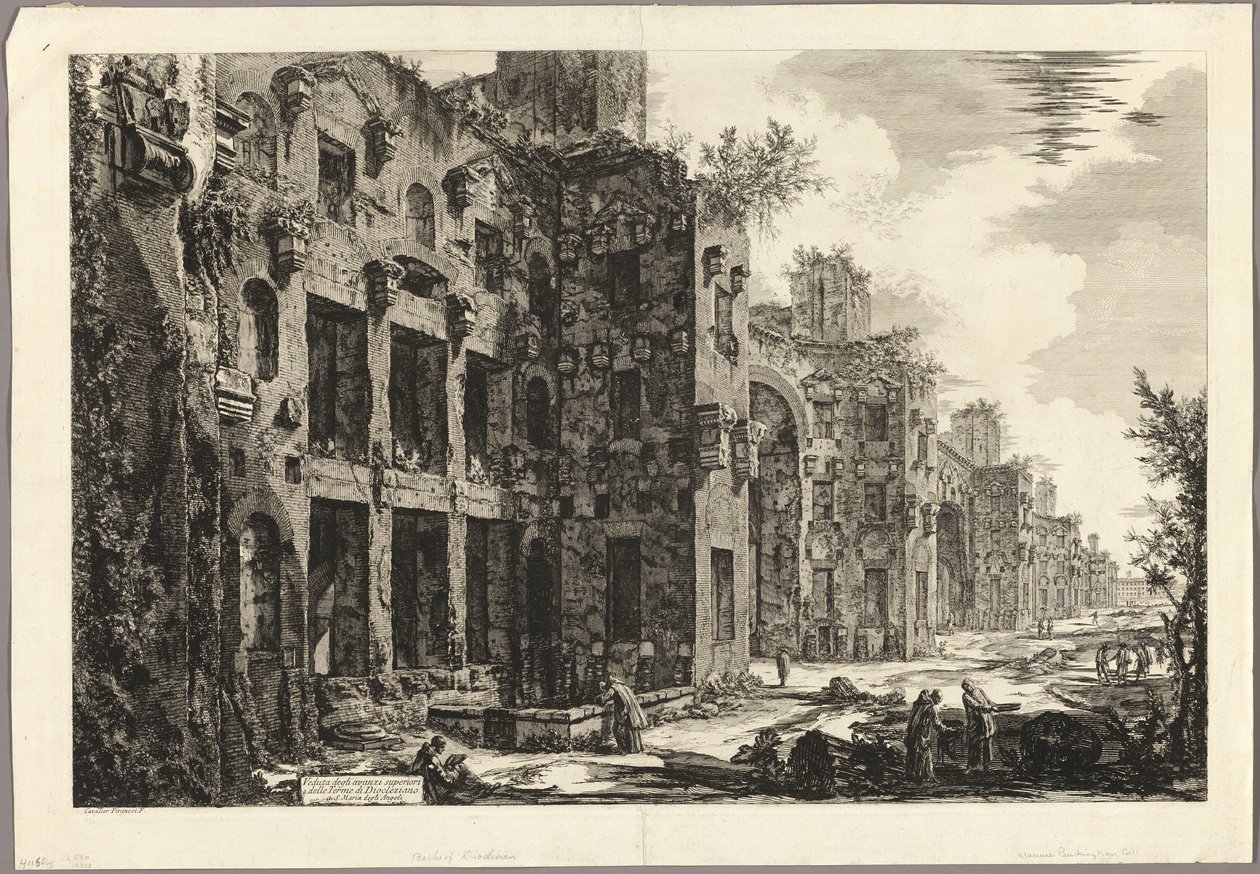 Kilátás Diocletianus fürdőjének látható maradványaira a S. Maria degli Angeliben, a Római kilátásból alkotó: Giovanni Battista Piranesi