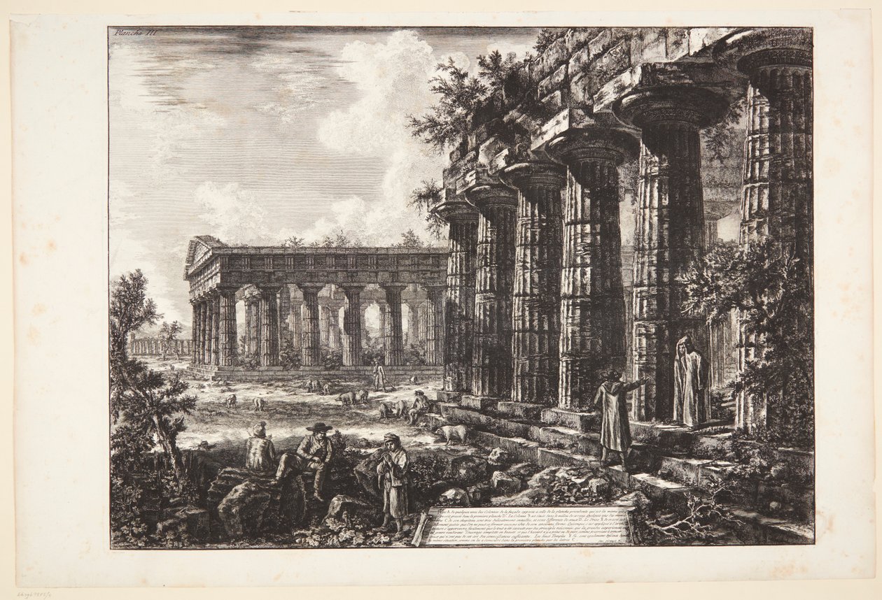 Néhány oszlop látképe a megelőző táblán ábrázolttal szemközti homlokzaton alkotó: Giovanni Battista Piranesi