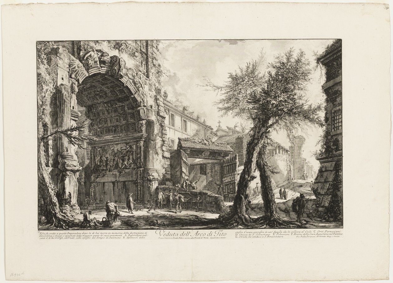 Kilátás a Titus boltívre, a Vedute di Roma felől (Róma látképe) alkotó: Giovanni Battista Piranesi