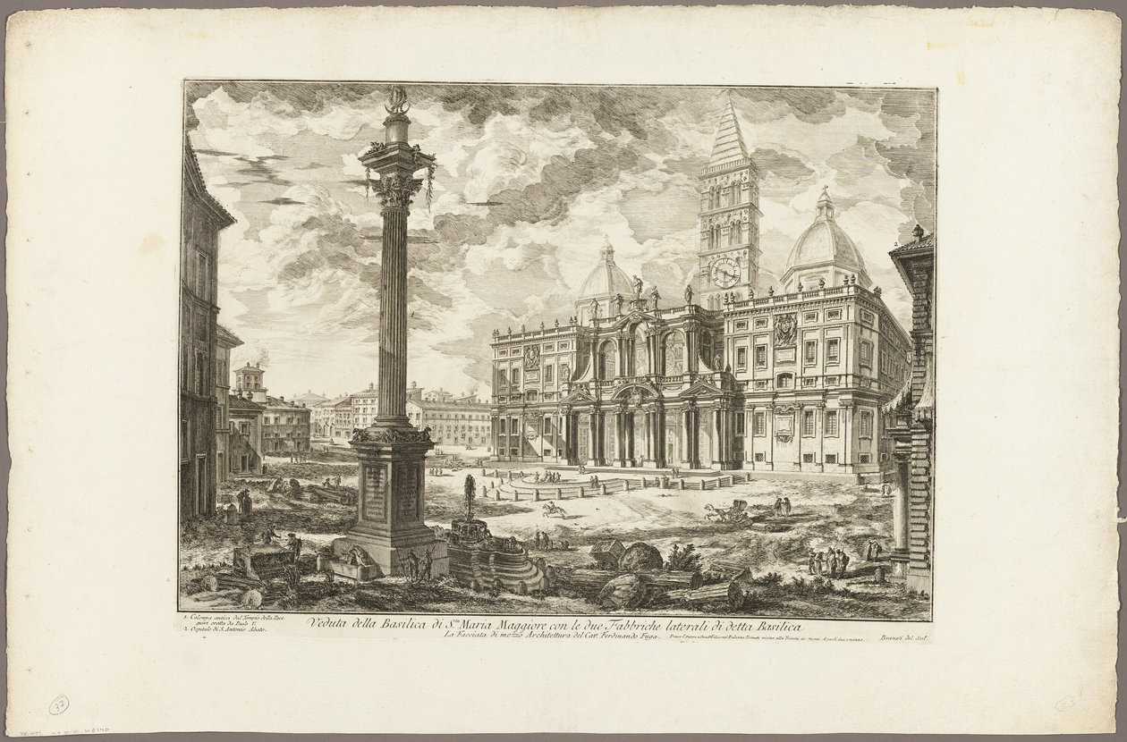 Kilátás a S. Maria Maggiore-bazilikára két szomszédos szárnyával a Római kilátásból alkotó: Giovanni Battista Piranesi