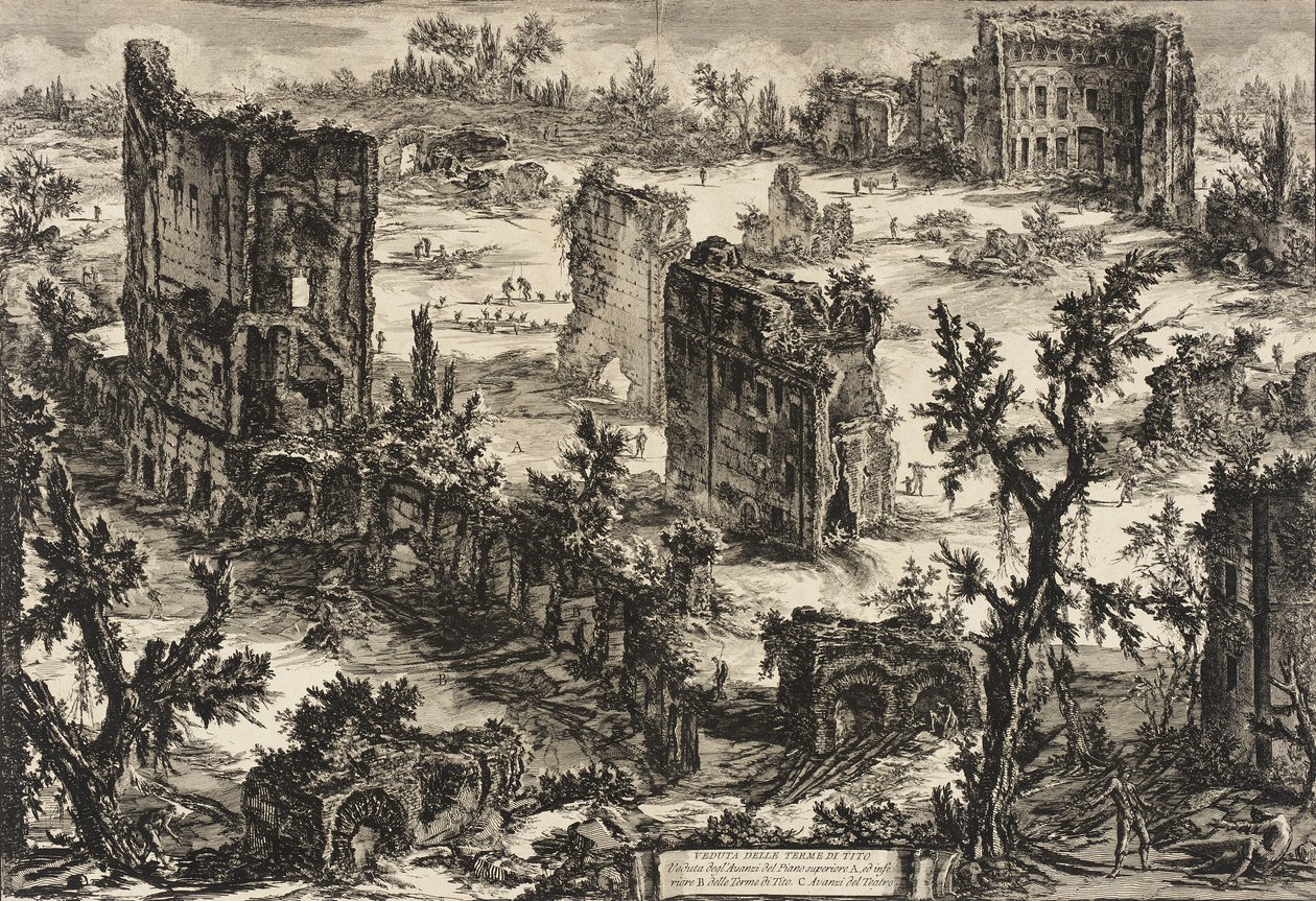 Titusz fürdőinek látképe alkotó: Giovanni Battista Piranesi