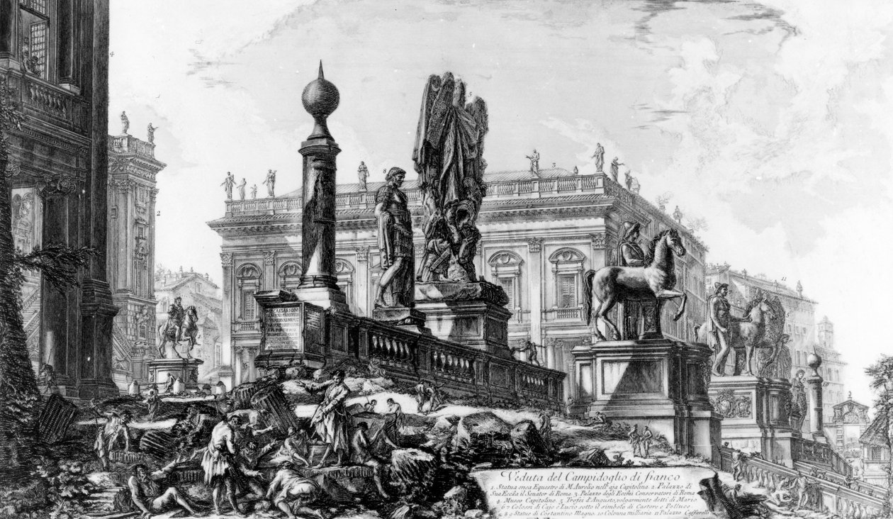 Kilátás a Capitolium-hegyre, a "Róma kilátásai" sorozatból, 1760 körül (rézkarc) alkotó: Giovanni Battista Piranesi