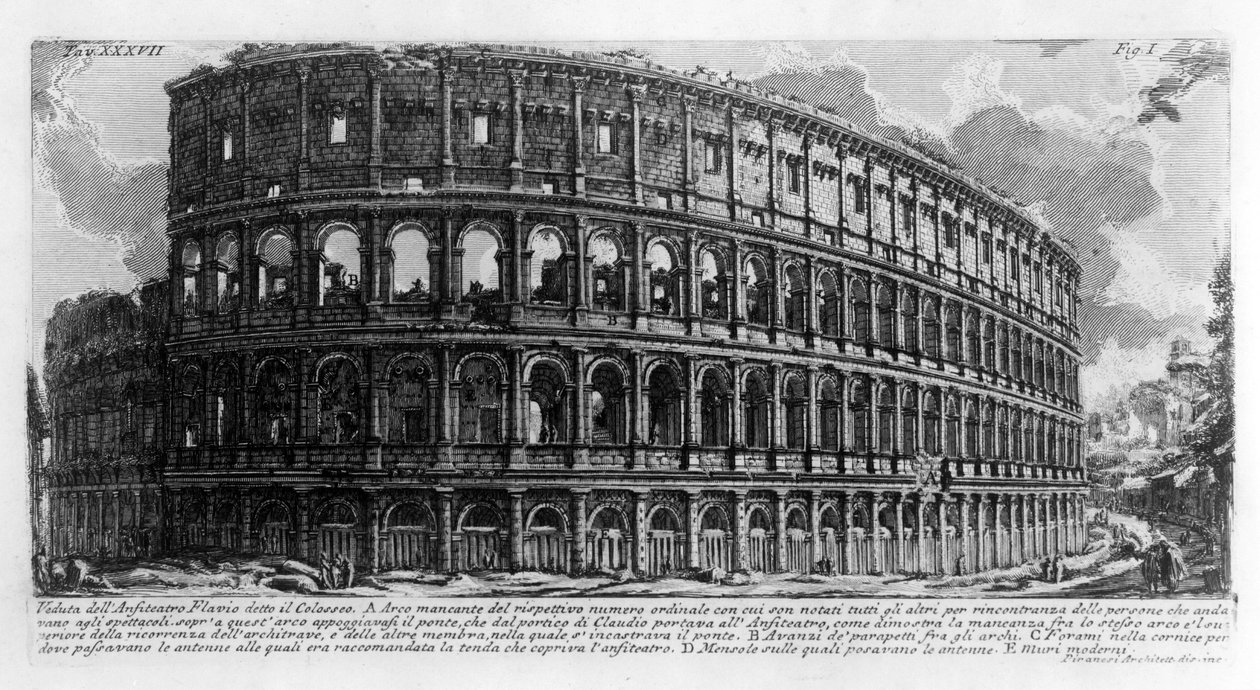 Kilátás a Colissee-re (Colesseo) Rómában. Giovanni Piranesi (piranese) rajza (1720-1778). 1756 alkotó: Giovanni Battista Piranesi