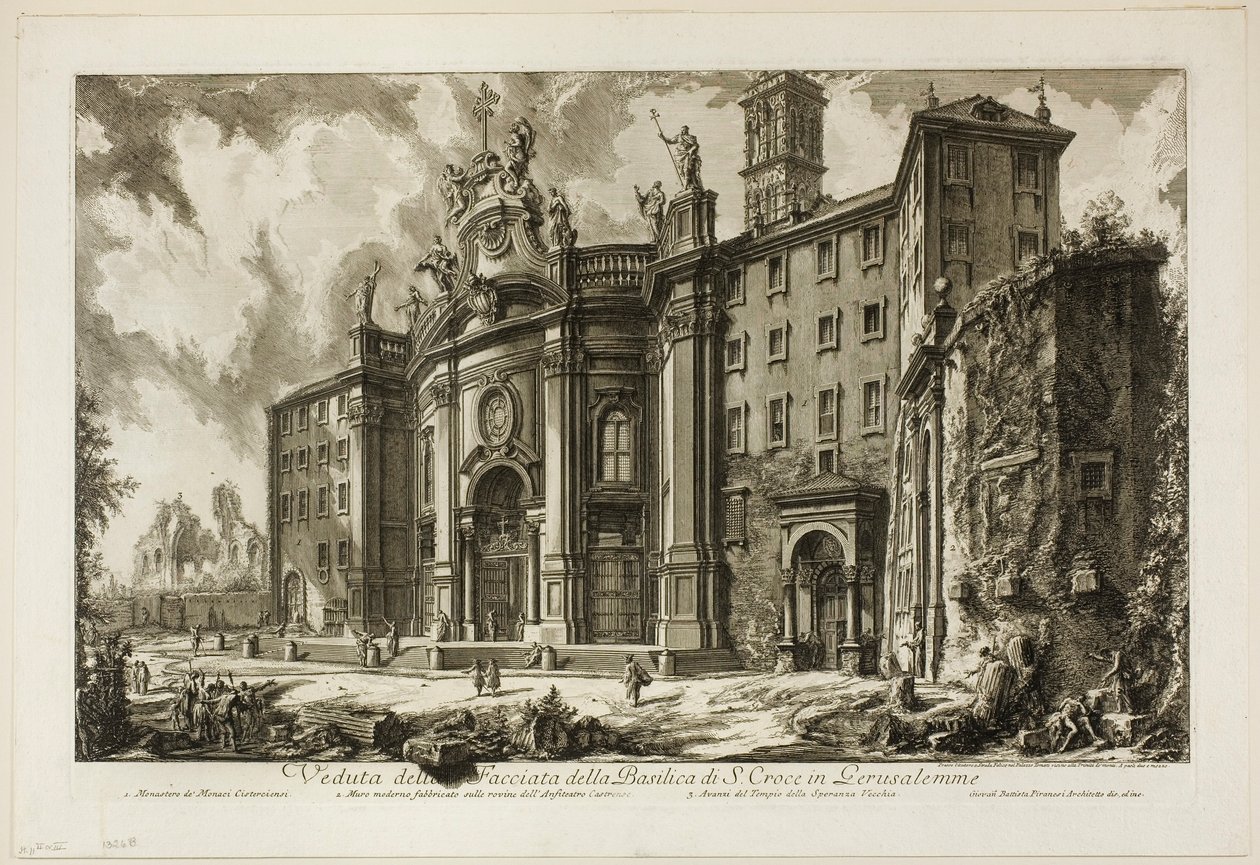 Kilátás a gerusalemme-i S. Croce-bazilika [a jeruzsálemi Szent Kereszt] homlokzatára, a Római kilátásból alkotó: Giovanni Battista Piranesi