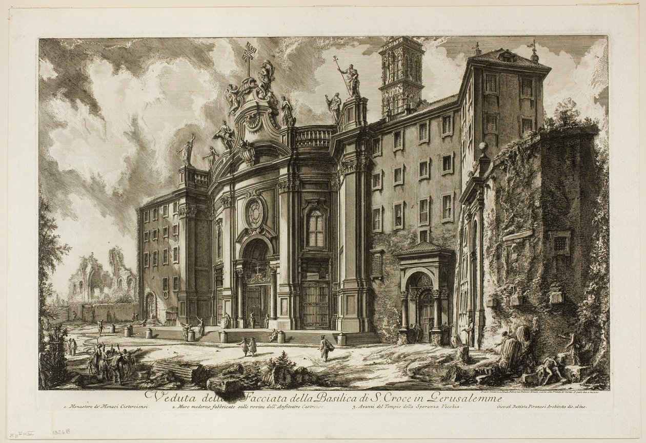 Kilátás a gerusalemme-i S. Croce-bazilika [a jeruzsálemi Szent Kereszt] homlokzatára, a Római kilátásból alkotó: Giovanni Battista Piranesi