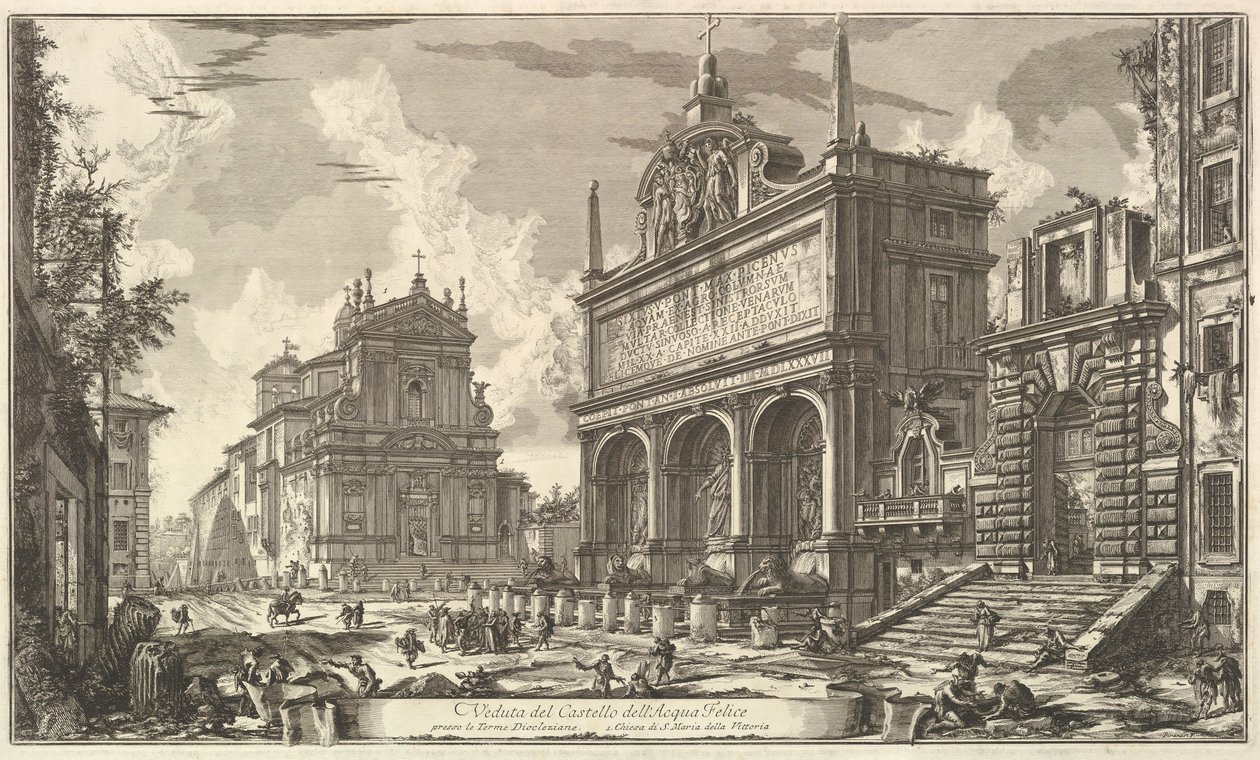 Kilátás az Acqua Felice kútfejére ...., a Vedute di Roma Roman Views felől, kb. 1751. alkotó: Giovanni Battista Piranesi