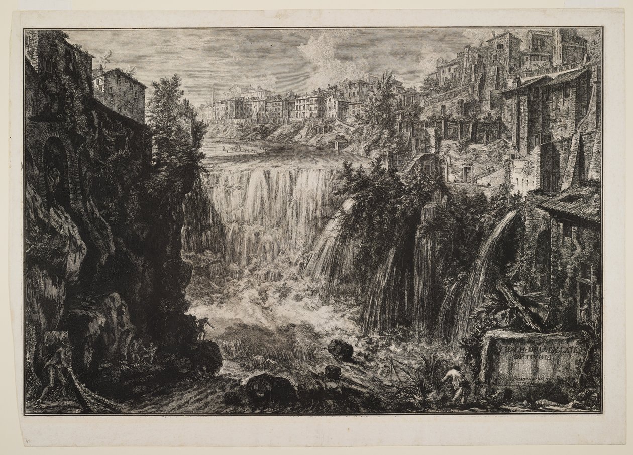 A tivoli nagy vízesés látképe alkotó: Giovanni Battista Piranesi