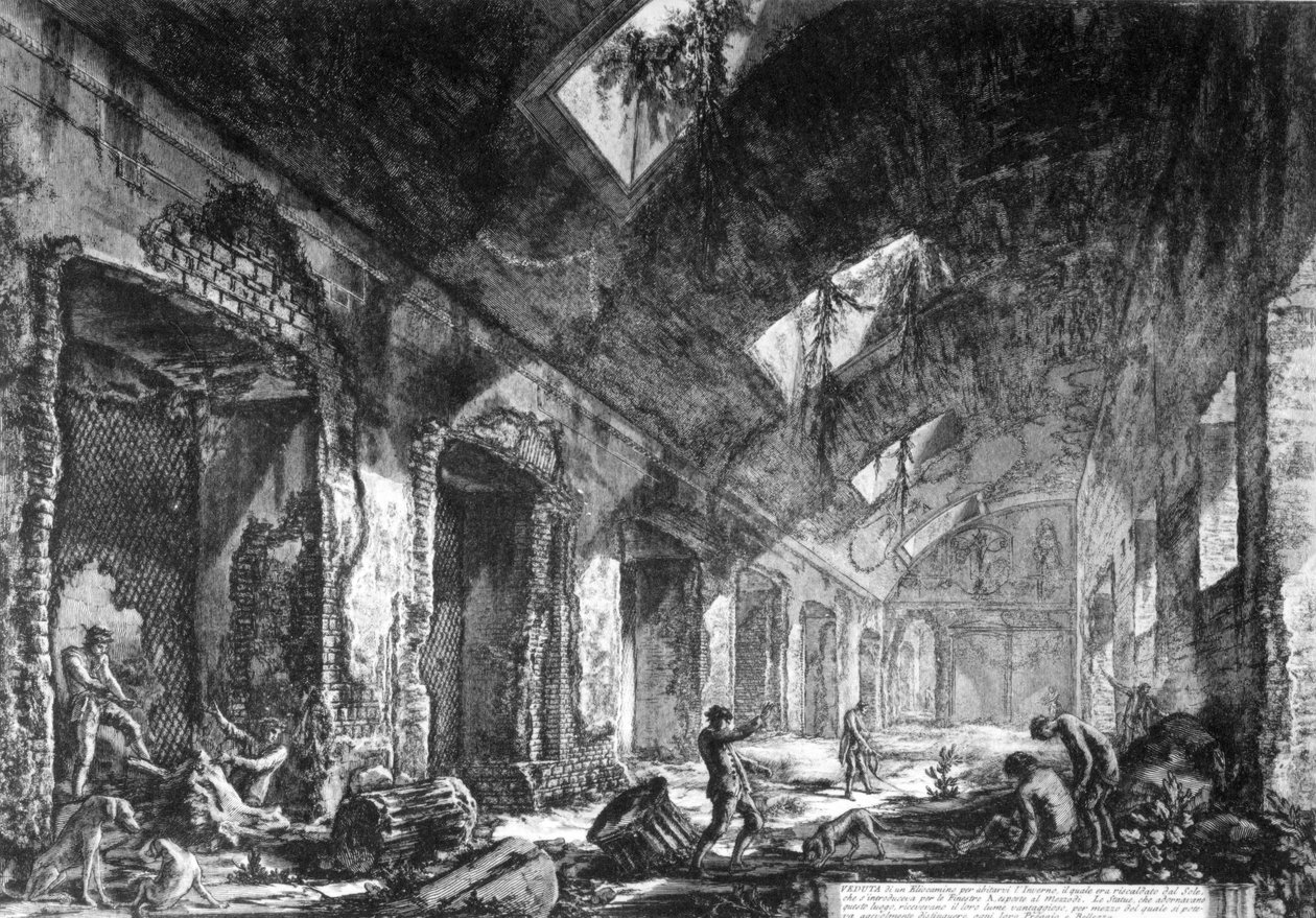 Kilátás a Heliocaminusra Hadrianus villájában, Tivoliban, a „Róma kilátásai” sorozatból, 1760 körül alkotó: Giovanni Battista Piranesi