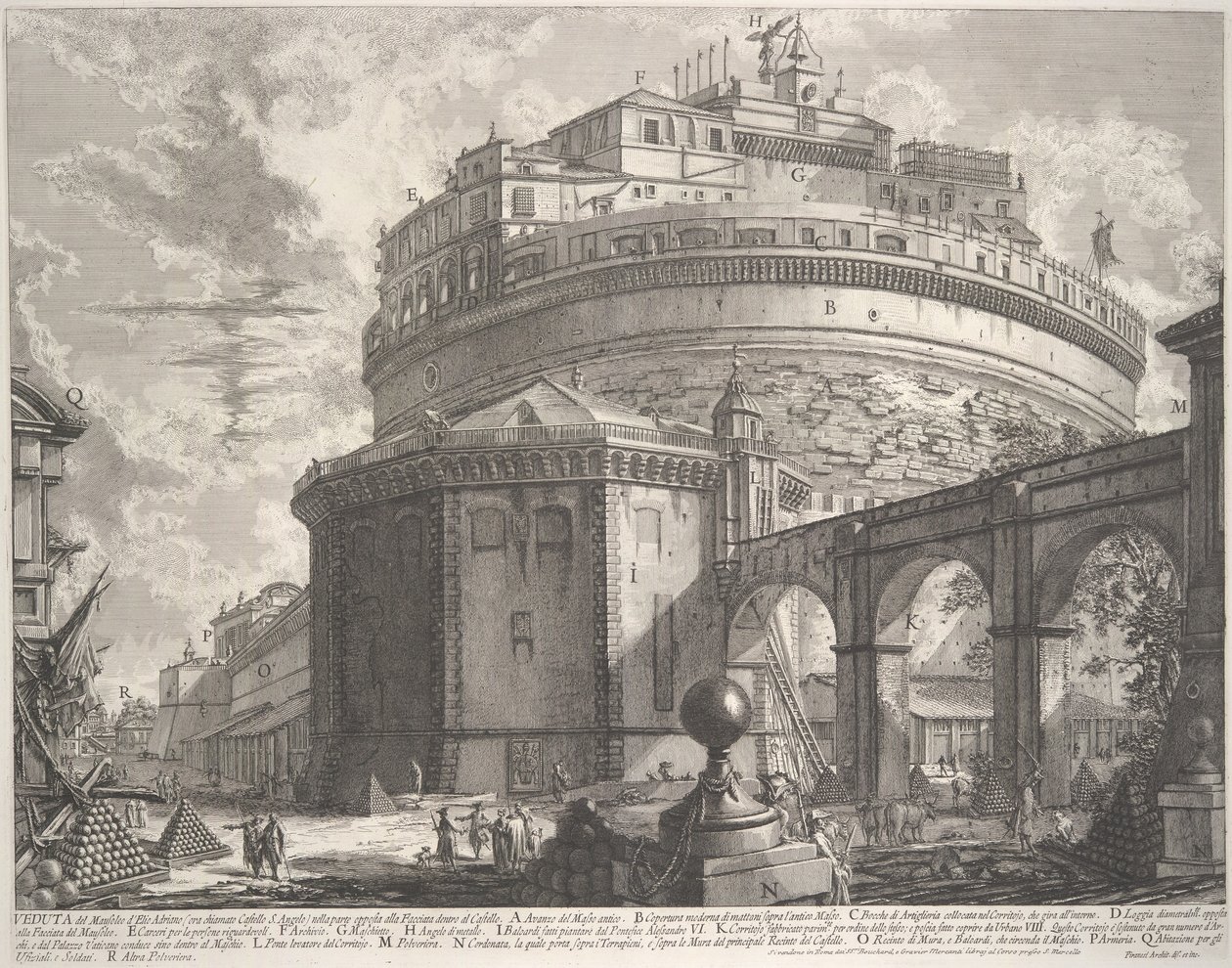Kilátás Hadrianus császár mauzóleumára, amelyet ma Castel S. Angelonak hívnak..., kb. 1756. alkotó: Giovanni Battista Piranesi