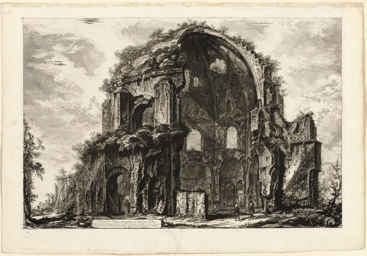 Kilátás a nyolcszögletű Minerva Medica templomra, a Római kilátásból alkotó: Giovanni Battista Piranesi