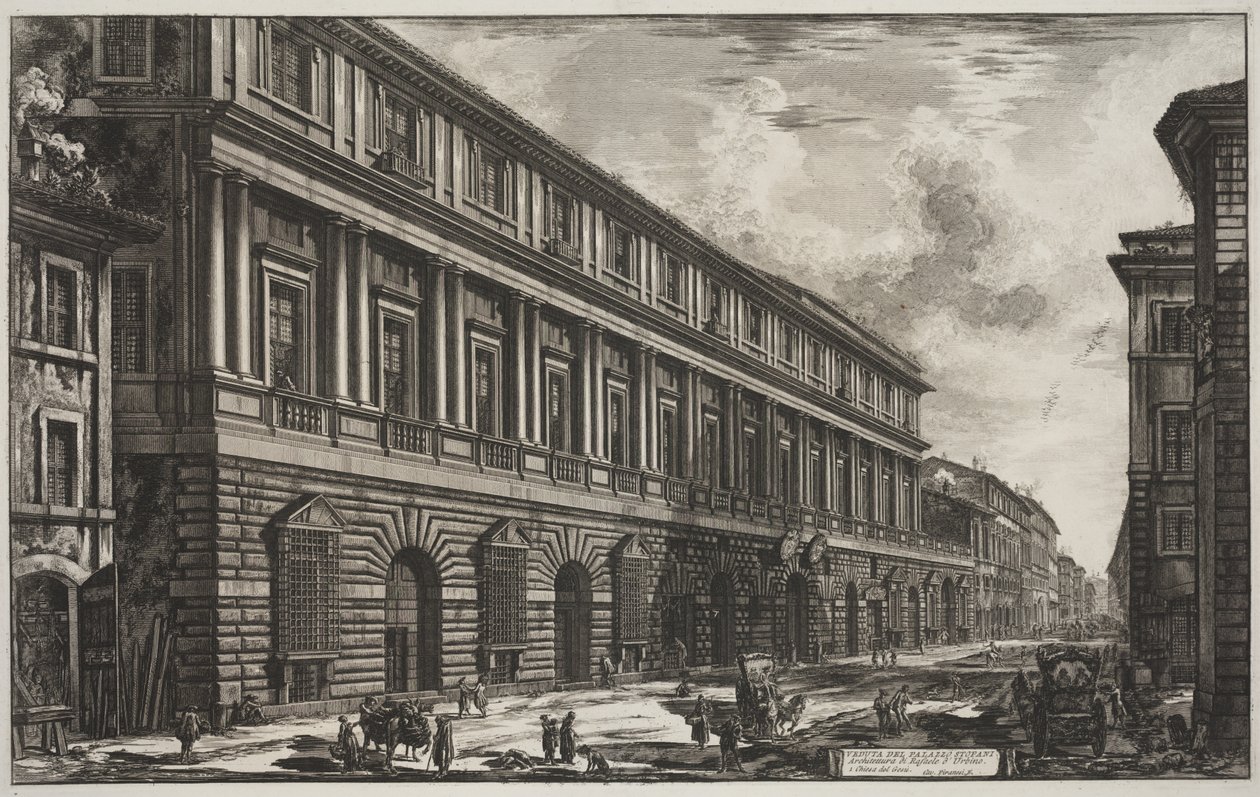 Kilátás az Urbinói Raphael (1483-1520) által tervezett Palazzo Stopanira, 1760-78 körül (rézkarc) alkotó: Giovanni Battista Piranesi