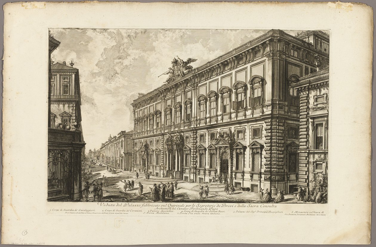 Kilátás a Pápai Titkárságnak otthont adó Quirinal-i Palazzo della Consultára a Római kilátásból alkotó: Giovanni Battista Piranesi
