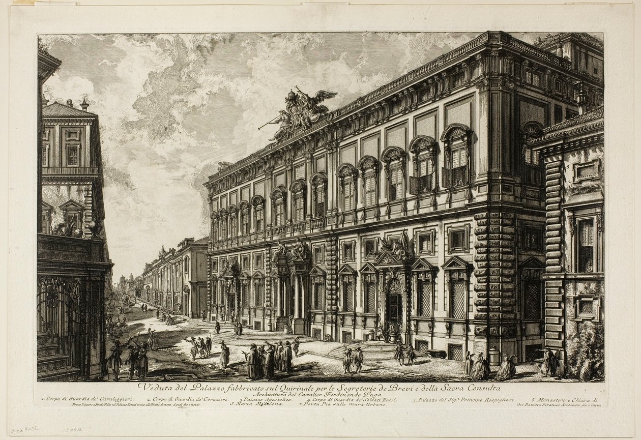 Kilátás a Pápai Titkárságnak otthont adó Quirinal-i Palazzo della Consultára a Római kilátásból alkotó: Giovanni Battista Piranesi