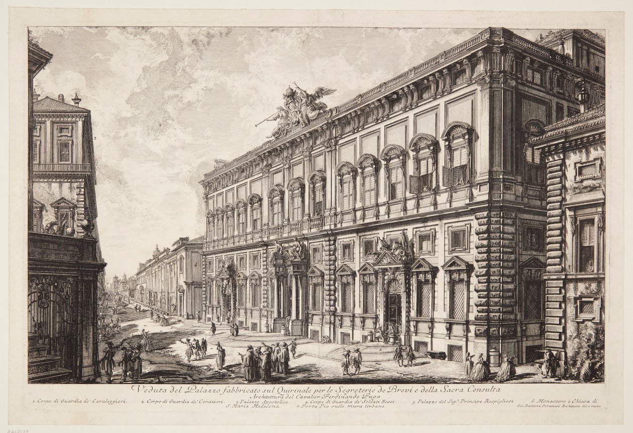 A Quirinale dombon álló Palazzo della Consulta, a pápai titkárság székhelyének látképe alkotó: Giovanni Battista Piranesi