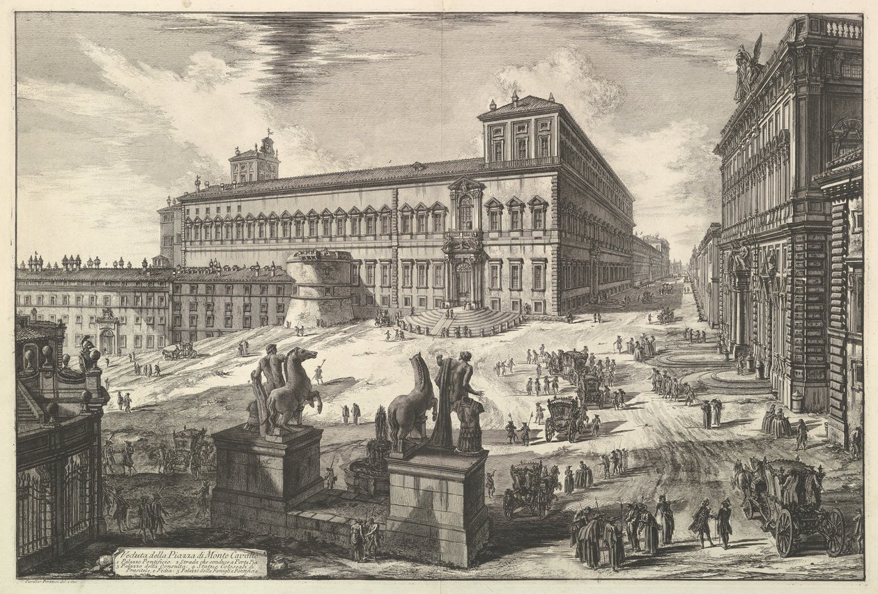 Kilátás a Piazza di monte Cavallo-ra, a Római nézetből, kb. 1773. alkotó: Giovanni Battista Piranesi