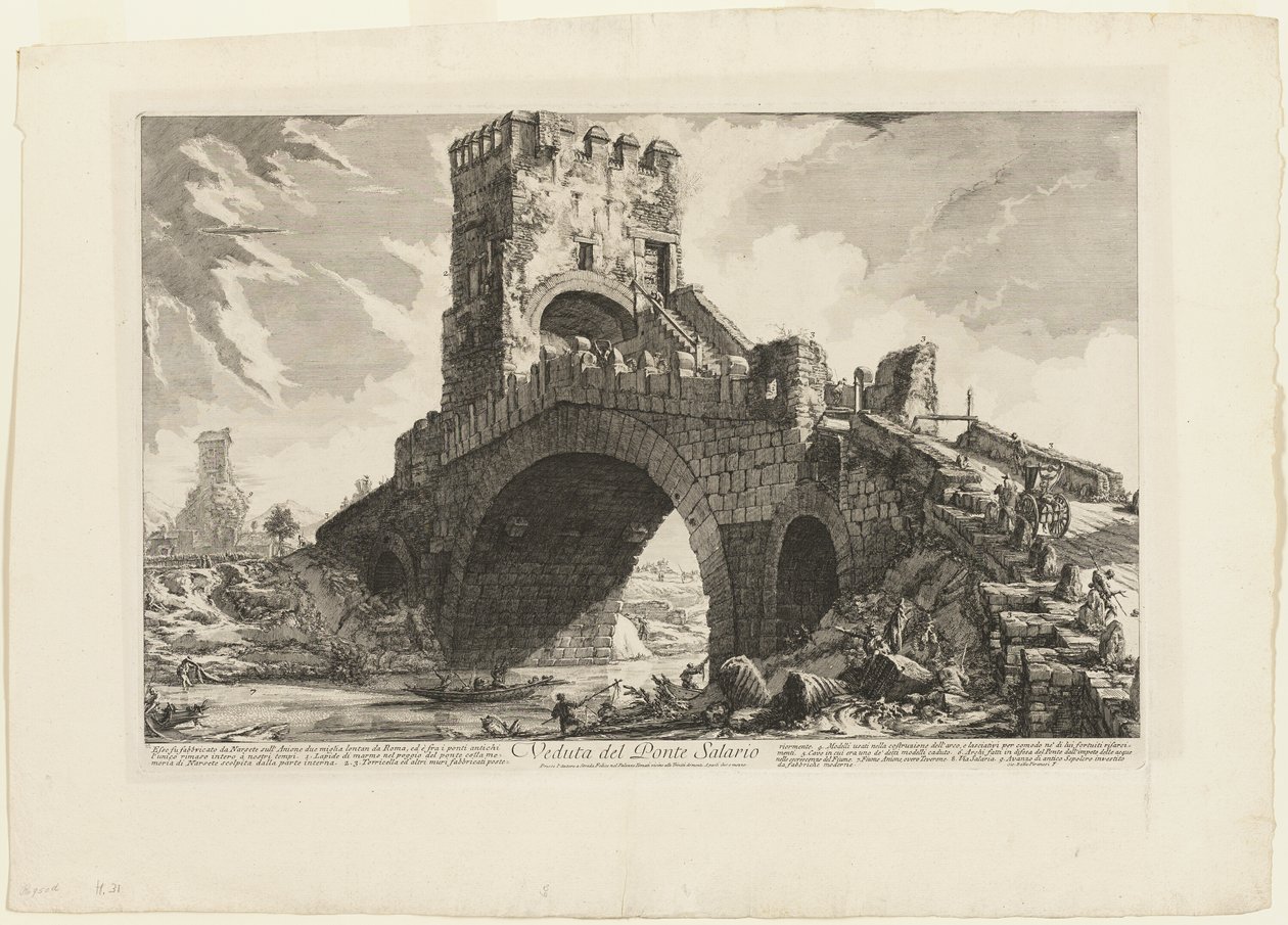 Kilátás a Ponte Salario-ra, a Római kilátásból alkotó: Giovanni Battista Piranesi