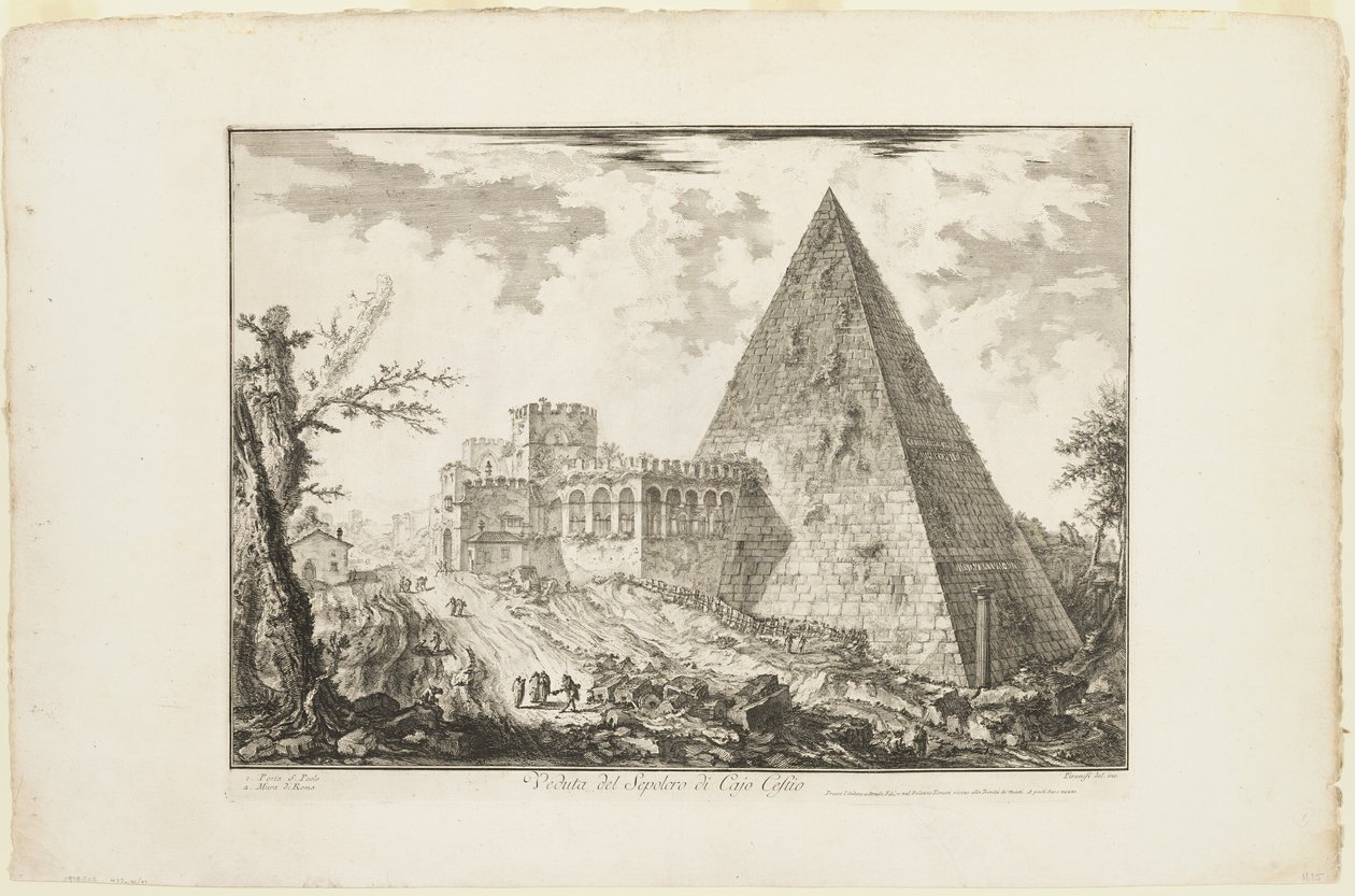 Kilátás Cestius piramis sírjára, a Római kilátásból alkotó: Giovanni Battista Piranesi