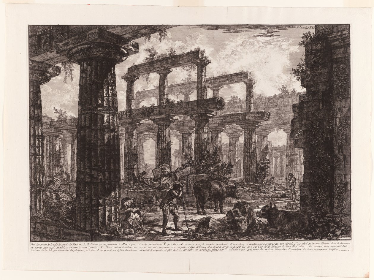 Kilátás a Neptunusz-templom Cella maradványaira, Paestum különböző kilátásaiból alkotó: Giovanni Battista Piranesi