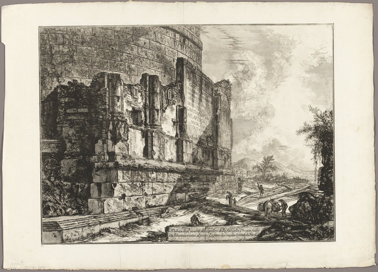Kilátás a Plautiak sírjának maradványaira a Via Tiburtinán, a Ponte Lugano közelében, két mérföldre Tivolitól, a Views of Rome oldalról alkotó: Giovanni Battista Piranesi
