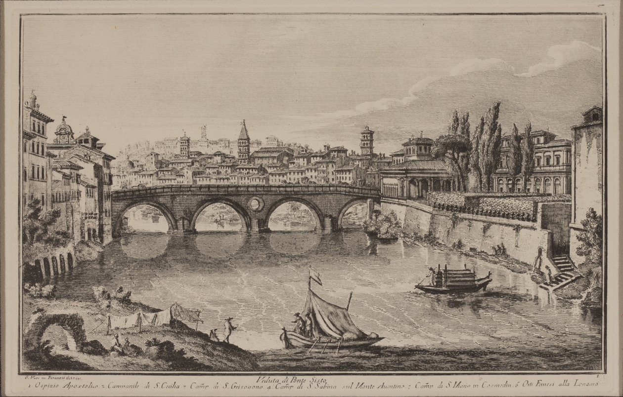 Kilátás a Sisto-hídra, 1778-92 körül (rézkarc) alkotó: Giovanni Battista Piranesi