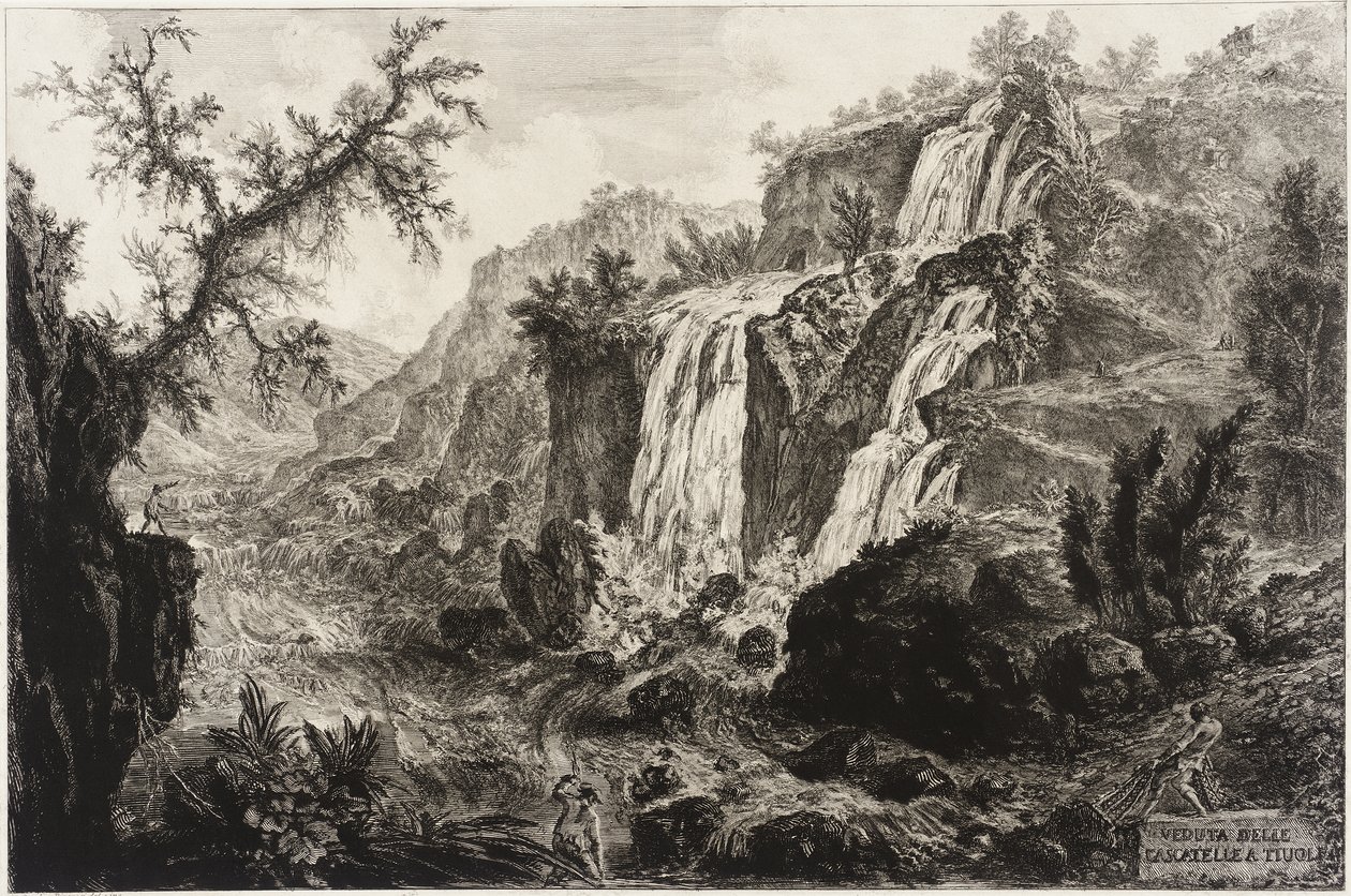 Kilátás a kis vízesésre és a zuhatagokra, Tivoli alkotó: Giovanni Battista Piranesi