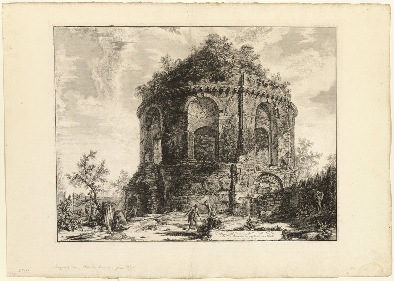 Kilátás az úgynevezett Tempio della Tosse-ra (a köhögés temploma) a Via Tiburtinán, egy mérföldre Tivolitól, a Római kilátásból alkotó: Giovanni Battista Piranesi