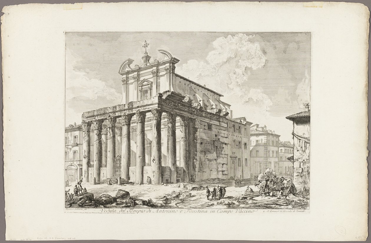 Kilátás Antoninus és Faustina templomára a Forum Romanumban, a Római kilátásból alkotó: Giovanni Battista Piranesi