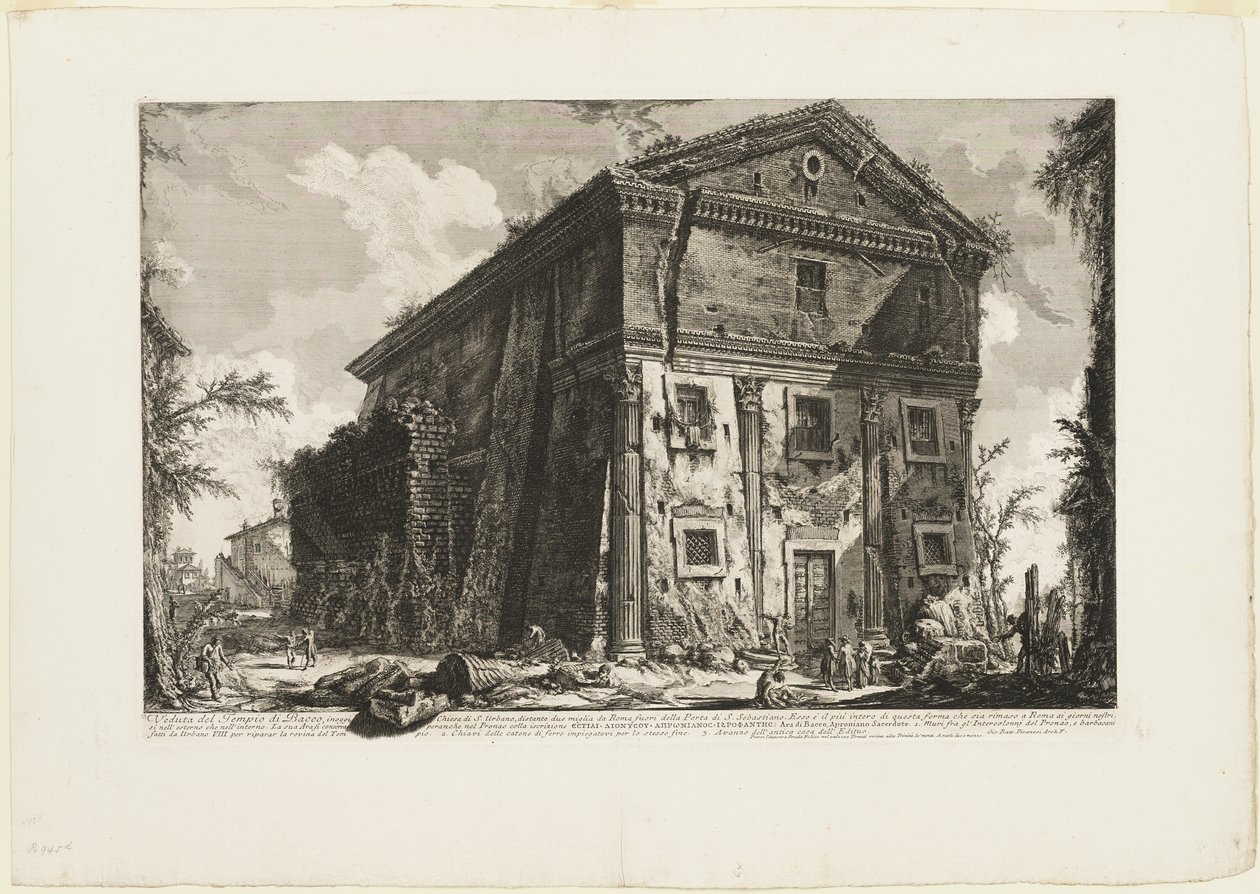 Kilátás a Bacchus-templomra, ma S. Urbano templomra, két mérföldre Rómától, a Porta S. Sebastiano-n túl, a Views of Rome-ból alkotó: Giovanni Battista Piranesi