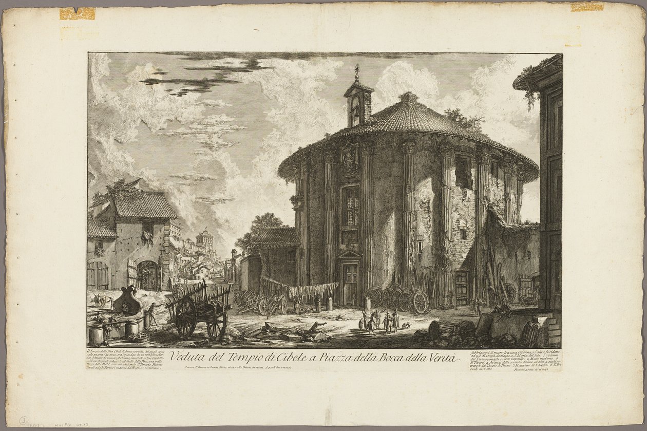 Kilátás a Cybele-templomra a Bocca della Verità téren, a Római kilátásból alkotó: Giovanni Battista Piranesi