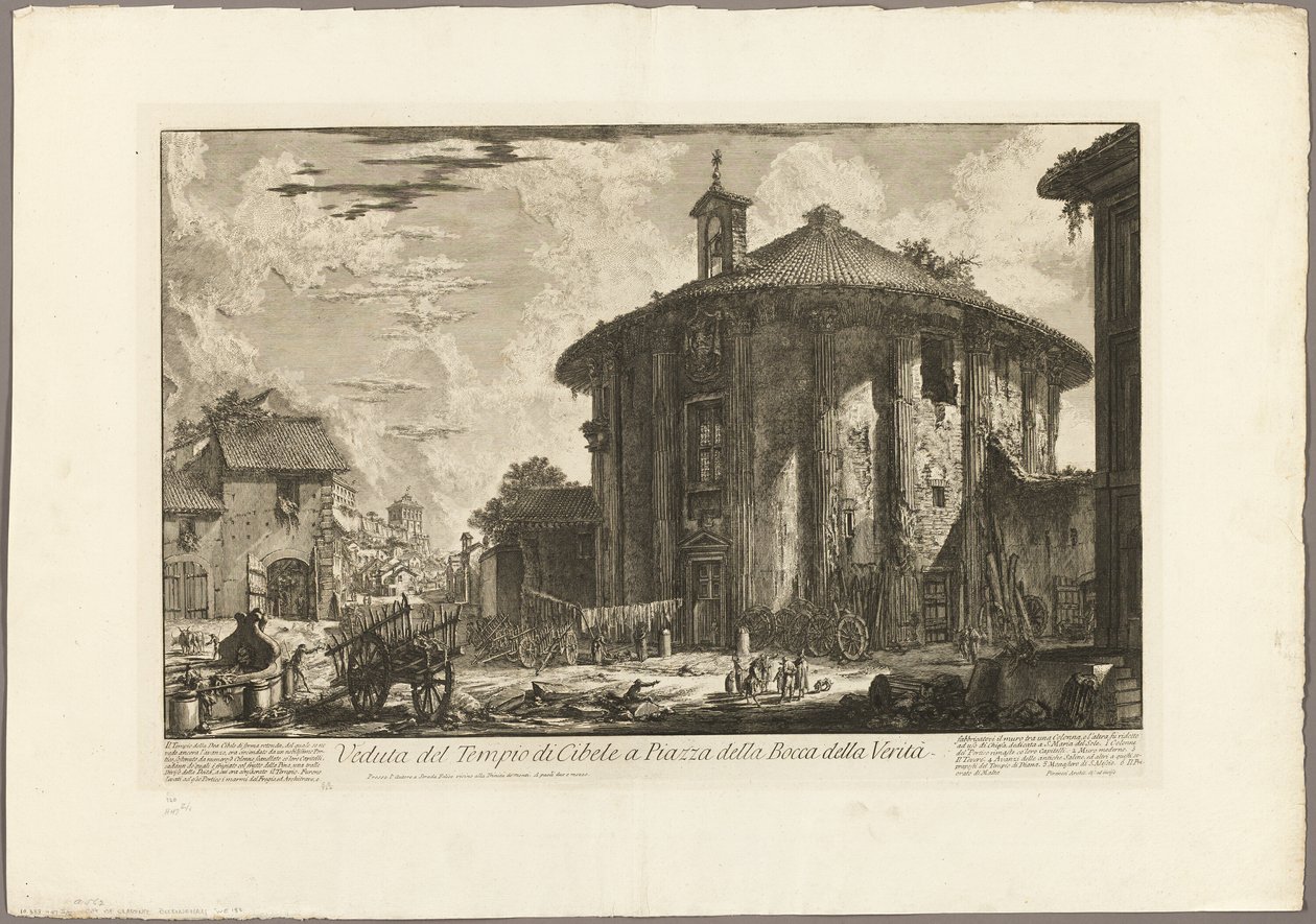 Kilátás a Cybele-templomra a Bocca della Verità téren, a Római kilátásból alkotó: Giovanni Battista Piranesi