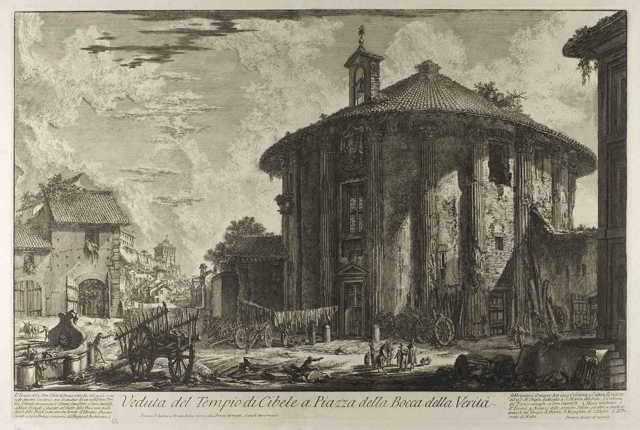 Kilátás a Cybele-templomra a Bocca della Verità téren, a Római kilátásból alkotó: Giovanni Battista Piranesi
