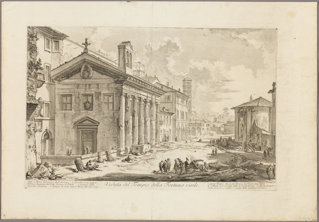 Kilátás a Fortuna Virilis templomra. Jelenleg az örmény S. Maria Egiziaca templom, a Views of Romeból alkotó: Giovanni Battista Piranesi