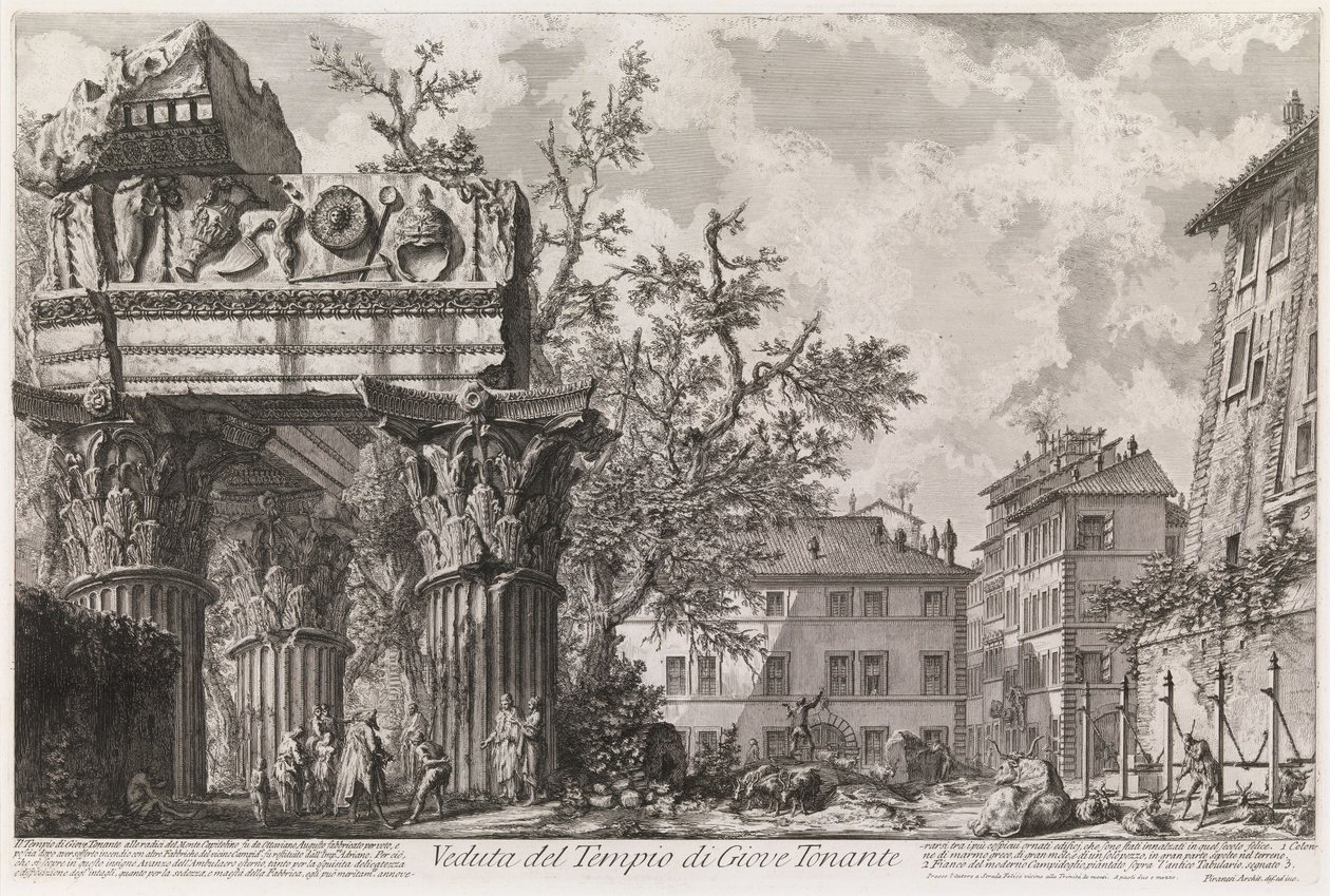 Vespasianus és Titus templomának látképe, amelyet Jupiter Tonans templomának neveznek, a Vedute di Roma sorozatból alkotó: Giovanni Battista Piranesi
