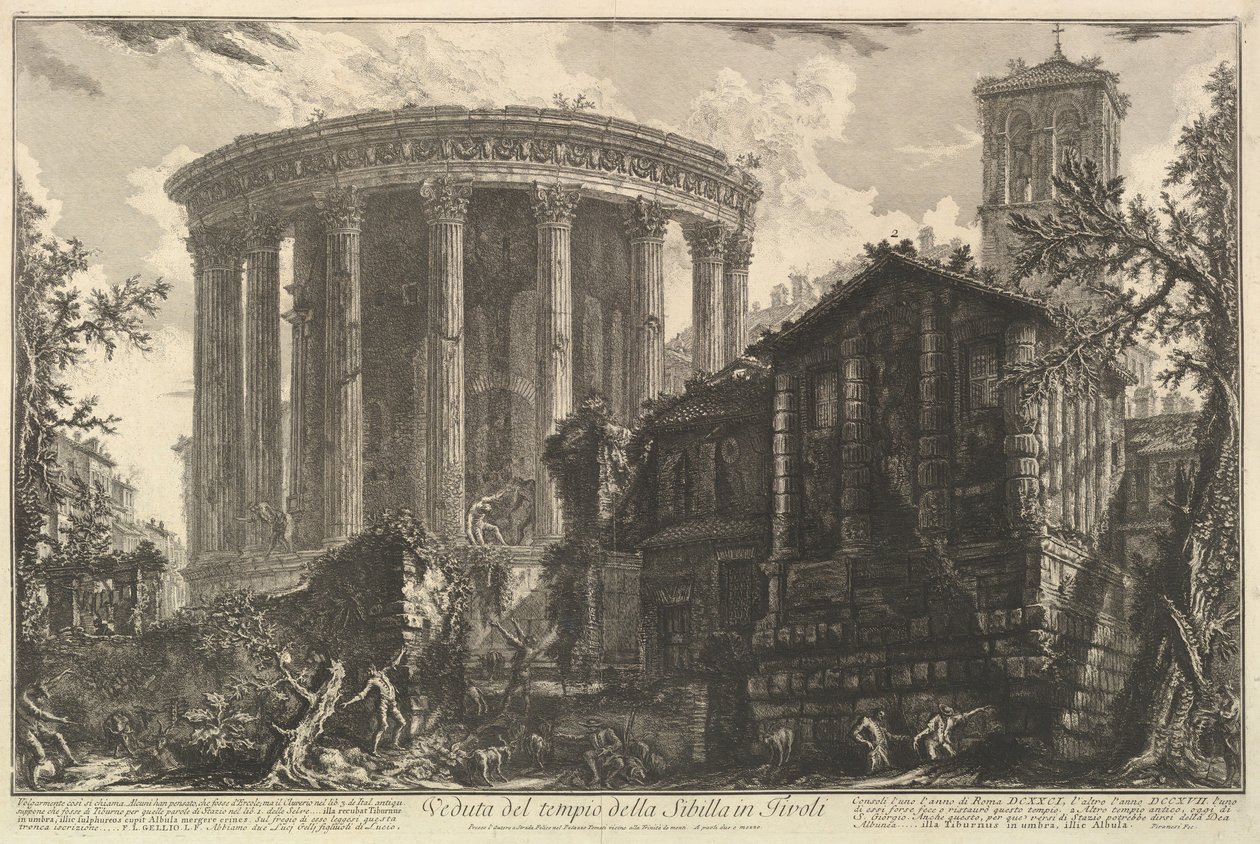 Kilátás a tivolii Szibilla-templomra, Vedute di Roma Roman Vi..., kb. 1761. alkotó: Giovanni Battista Piranesi