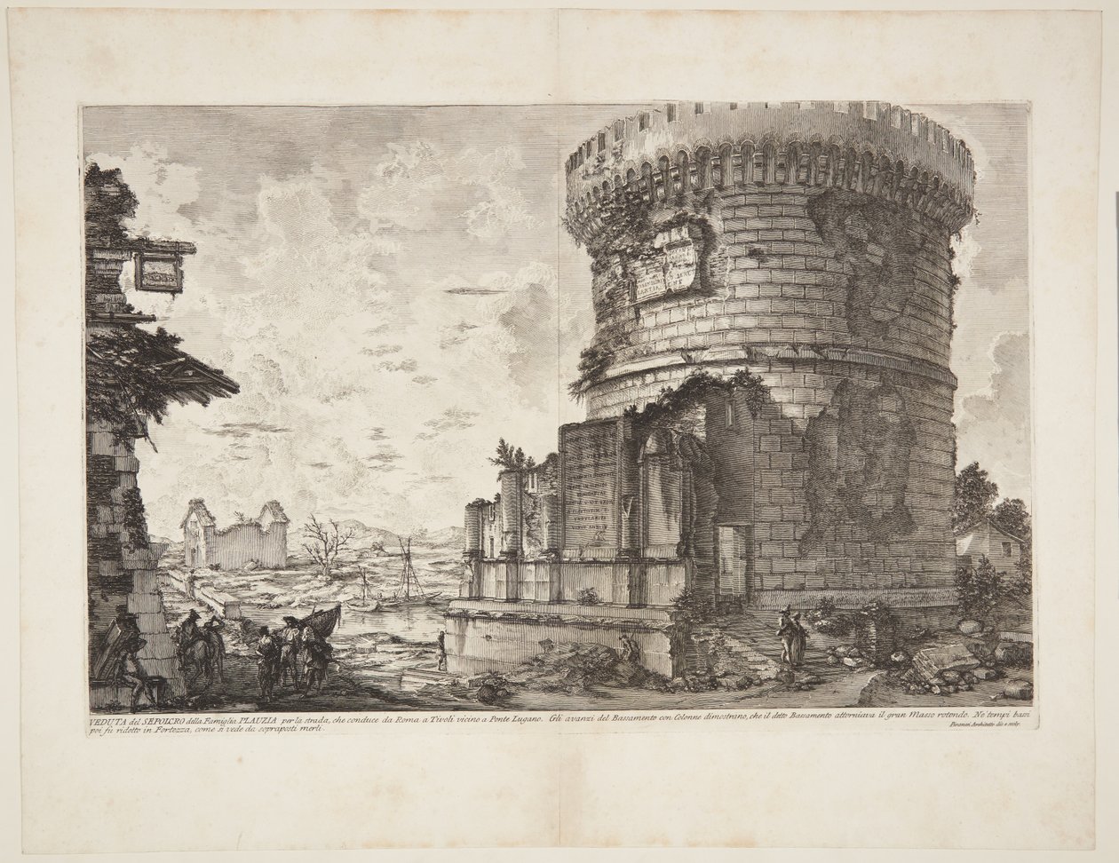 Kilátás a Plautii sírjára azon az úton, amely Rómából Tivoliba vezet a Ponte Lugano közelében alkotó: Giovanni Battista Piranesi