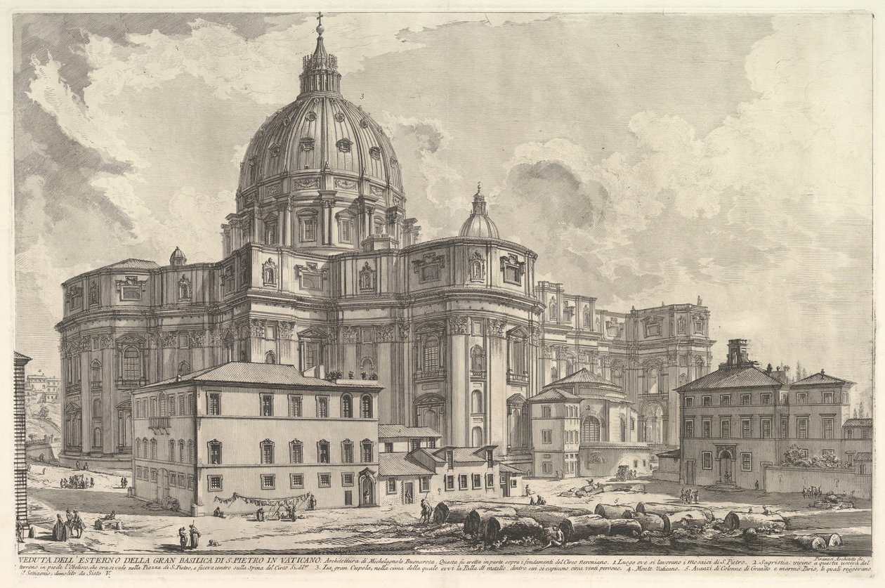 Kilátás a vatikáni Szent Péter-bazilika külsejére, a Vedute di Roma Roma..., kb. 1748. alkotó: Giovanni Battista Piranesi