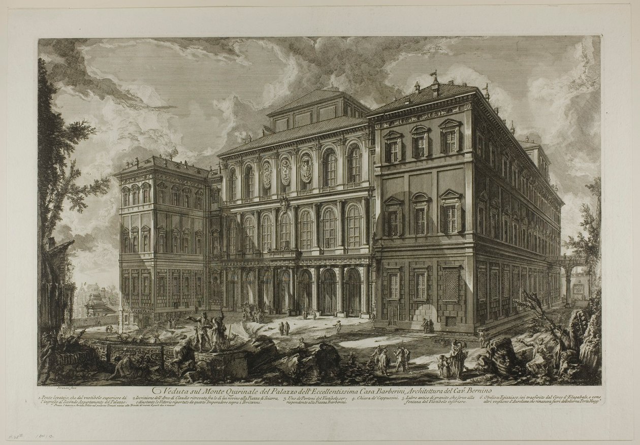 Kilátás az illusztris Barberini család palotájára a Quirinal-dombon, Cavaliere Bernini tervezte, a Római kilátásból alkotó: Giovanni Battista Piranesi
