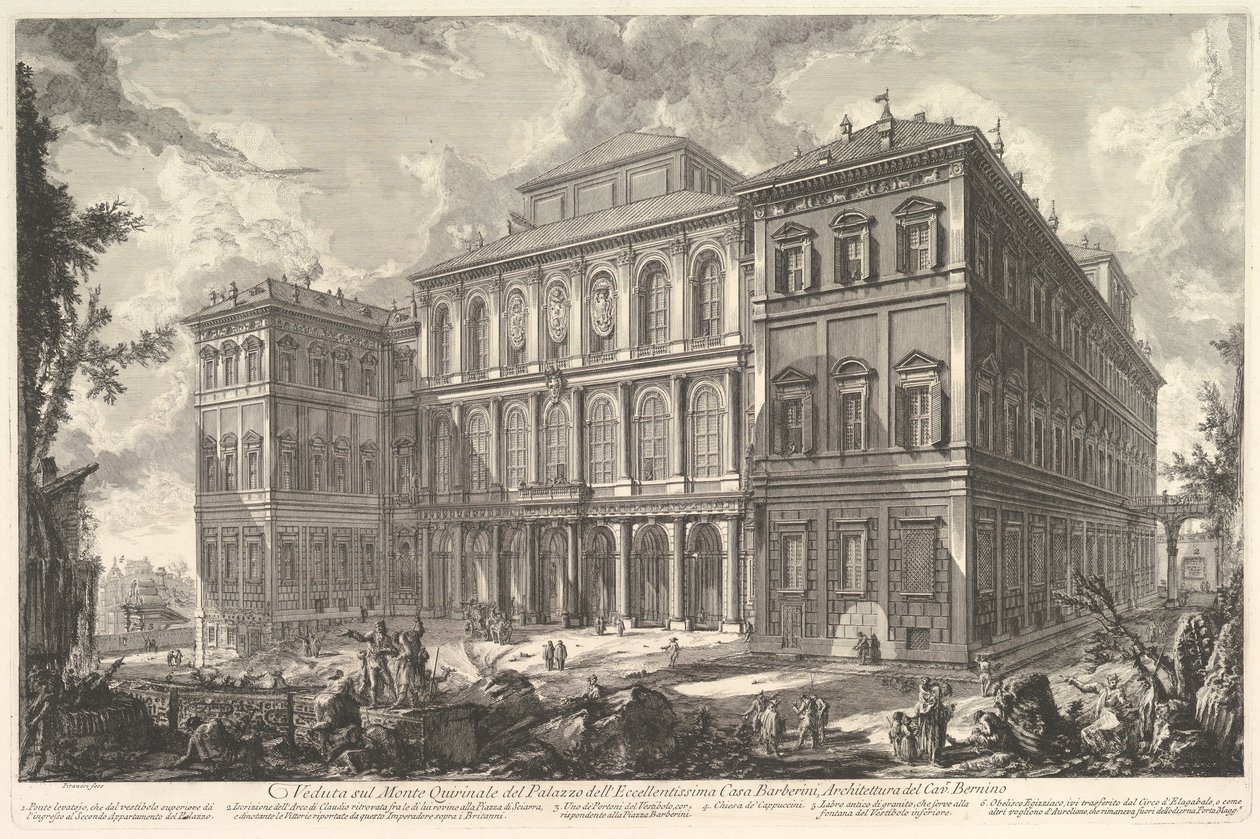 Kilátás az illusztris Barberini család palotájára a Quirinal hegyen, desi..., kb. 1750-1759. alkotó: Giovanni Battista Piranesi