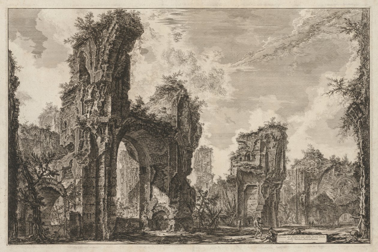Kilátás Rómára: Sisto romjai vagy az Antoninus-fürdő nagytermének mindkettő alkotó: Giovanni Battista Piranesi