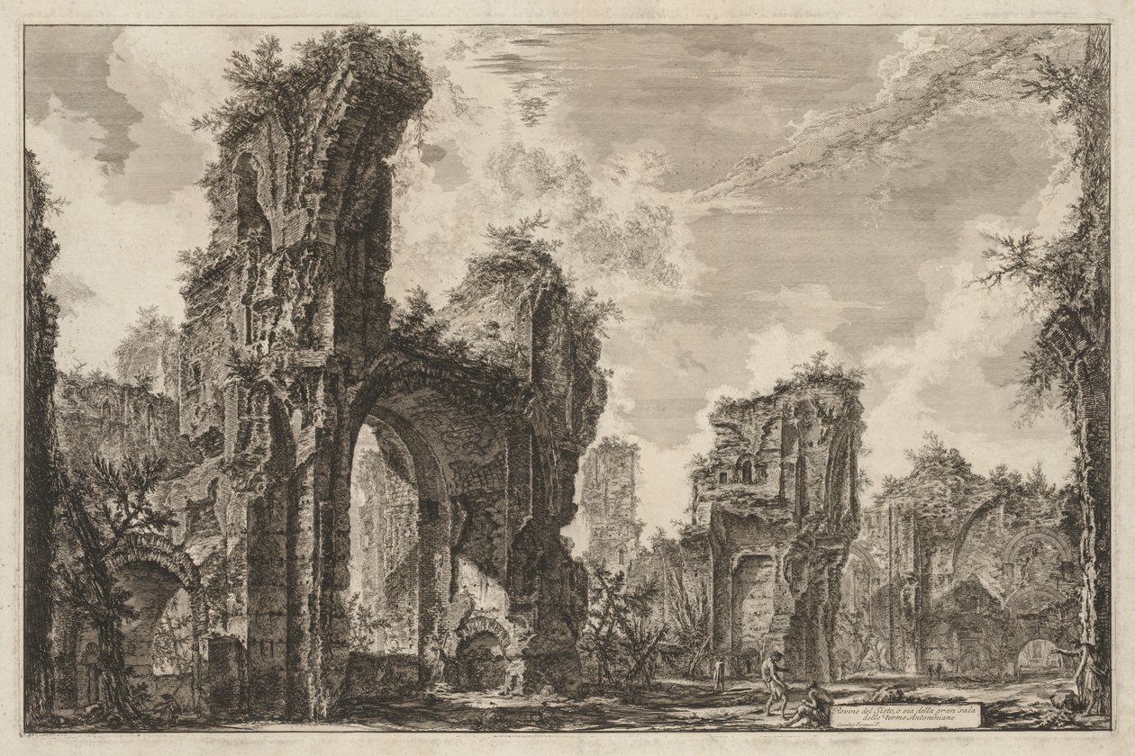 Kilátás Rómára: Sisto romjai vagy az Antoninus-fürdő nagytermének mindkettő, 1765. alkotó: Giovanni Battista Piranesi